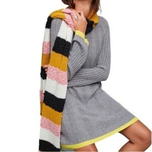 Anthropologie | Gray and Yellow Detail Mock Neck Long Sleeve Sweater Dress